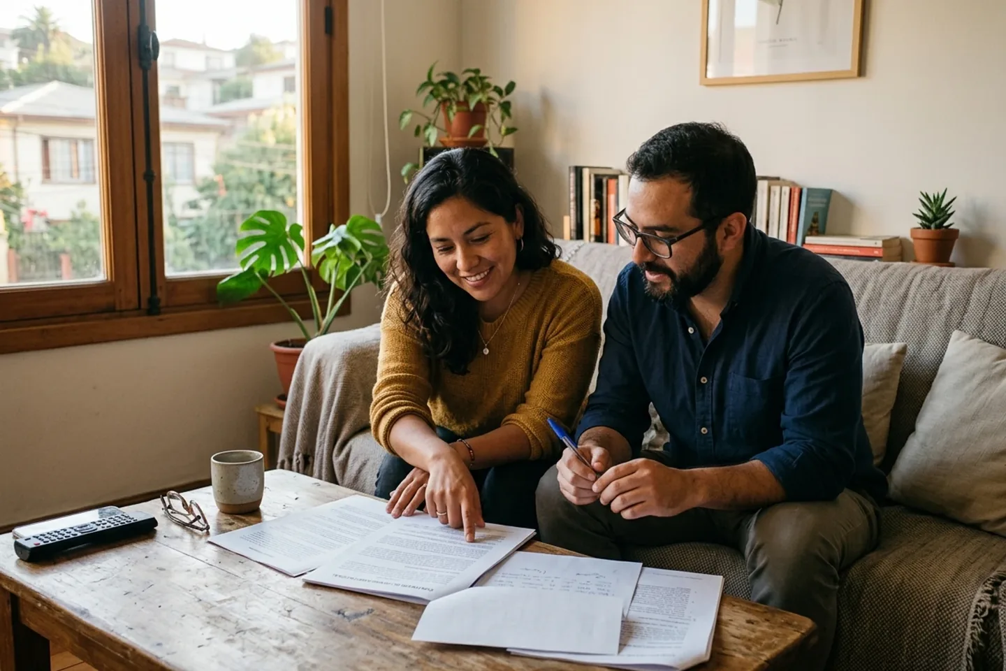 Pareja revisando documentos de su vivienda